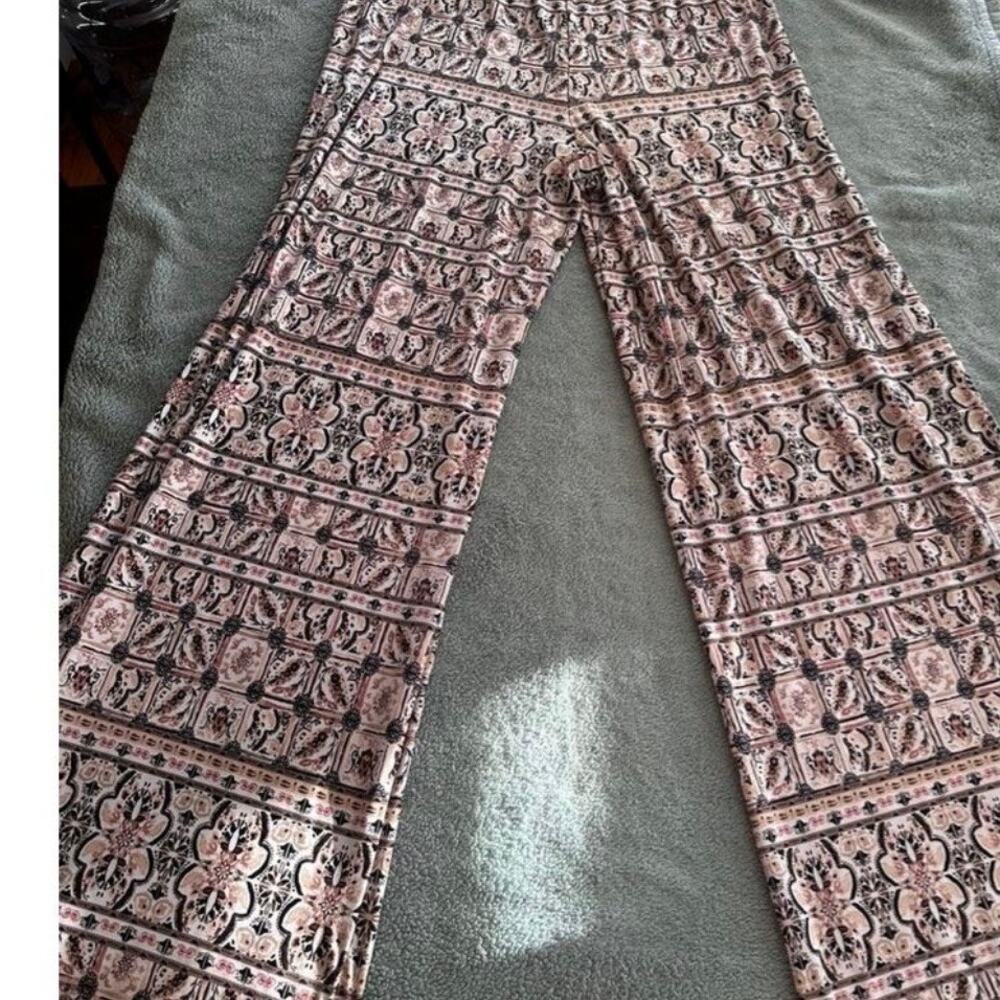 Cato Boho Wide Leg Pants Medium Floral Print Elastic Waist Lounge - Picture 2 of 6